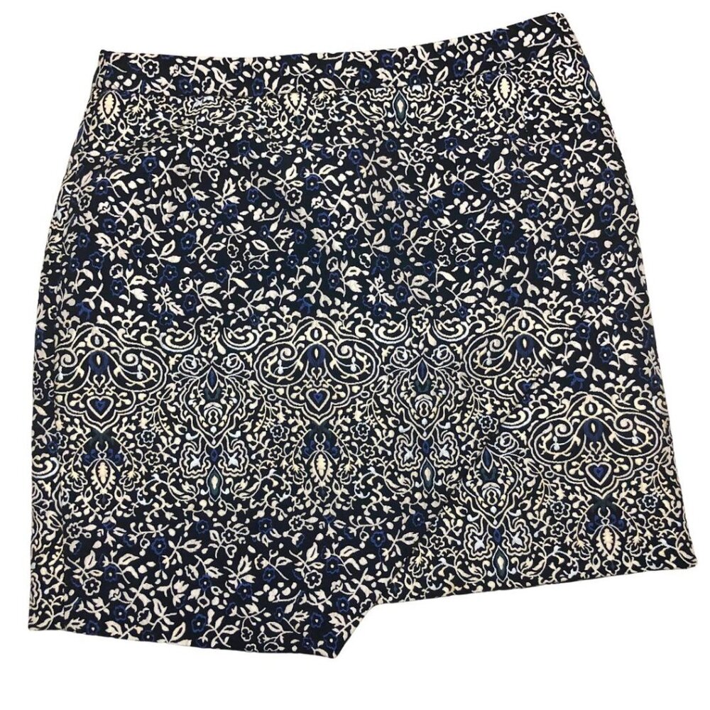H&M Womans Sz 10 Floral Tapestry Skirt Beige Black Blue A Line Asymmetrical